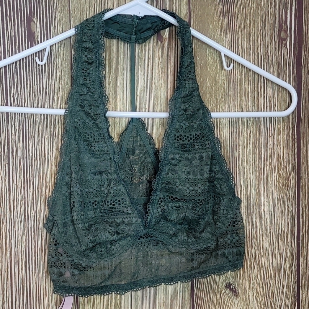 Victoria's Secret Lace Halter Bralette Green Olive Sz Small P
